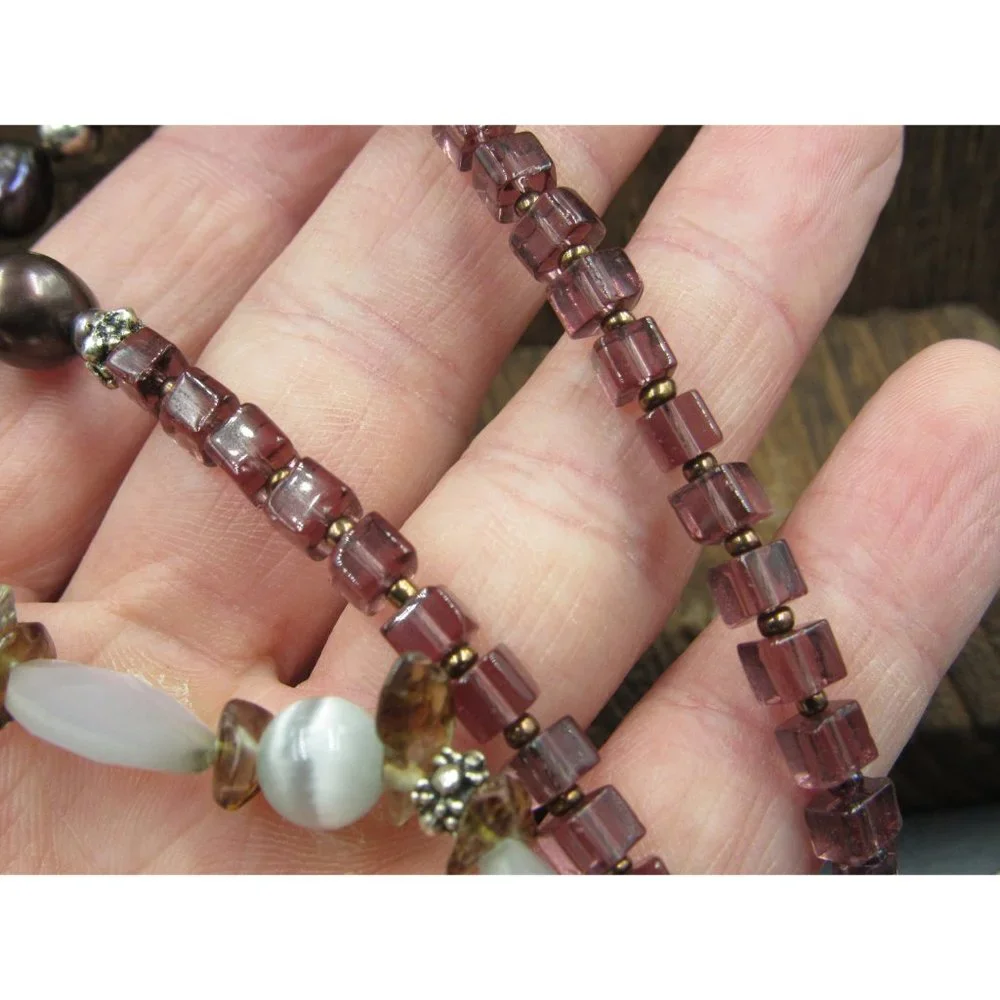 24" Sterling Silver Silpada Shell Real Pearls And Stone Chips Necklace Vintage - Picture 6 of 9